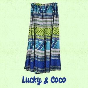 Lucky & Coco Maxi Skirt, Blue Lime Print, XL